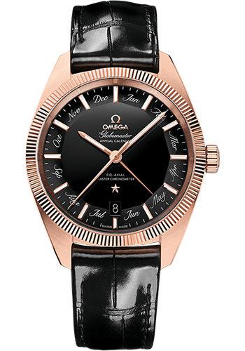Omega Constellation Globemaster Omega Co-Axial Master Chronometer Annual Calendar - 41 mm Sedna Gold Case - Black Dial - Black Leather Strap - 130.53.41.22.01.001 - Luxury Time NYC
