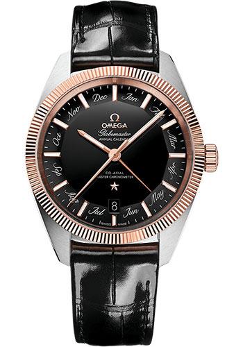 Omega Constellation Globemaster Omega Co-Axial Master Chronometer Annual Calendar - 41 mm Steel And Sedna Gold Case - Black Dial - Black Leather Strap - 130.23.41.22.01.001 - Luxury Time NYC