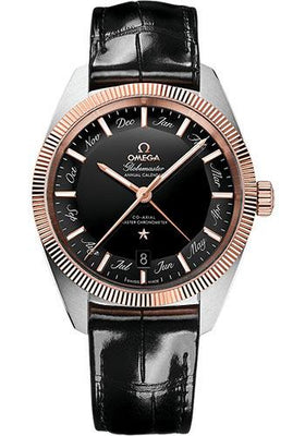 Omega Constellation Globemaster Omega Co-Axial Master Chronometer Annual Calendar - 41 mm Steel And Sedna Gold Case - Black Dial - Black Leather Strap - 130.23.41.22.01.001 - Luxury Time NYC