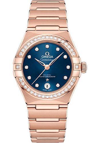 Omega Constellation Manhattan Co-Axial Master Chronometer Watch - 29 mm Sedna Gold Case - Diamond-Paved Bezel - Blue Diamond Dial - 131.55.29.20.53.001 - Luxury Time NYC