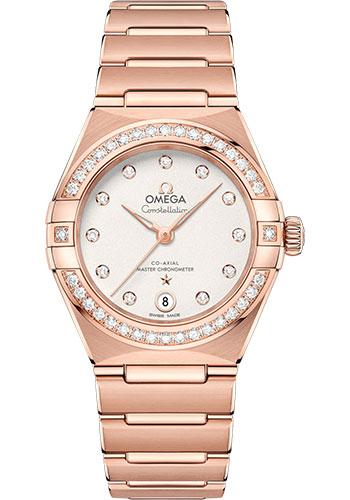 Omega Constellation Manhattan Co-Axial Master Chronometer Watch - 29 mm Sedna Gold Case - Diamond-Paved Bezel - Crystal White Silvery Diamond Dial - 131.55.29.20.52.001 - Luxury Time NYC