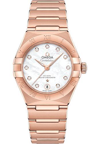 Omega Constellation Manhattan Co-Axial Master Chronometer Watch - 29 mm Sedna Gold Case - Mother-Of-Pearl Diamond Dial - 131.50.29.20.55.001 - Luxury Time NYC