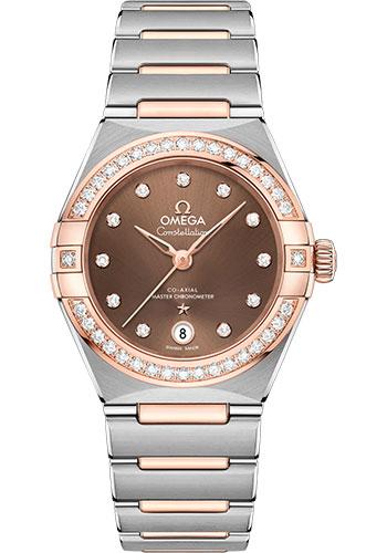 Omega Constellation Manhattan Co-Axial Master Chronometer Watch - 29 mm Steel And Sedna Gold Case - Diamond-Paved Bezel - Brown Diamond Dial - 131.25.29.20.63.001 - Luxury Time NYC