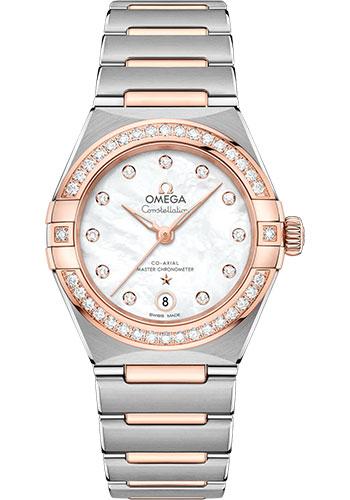 Omega Constellation Manhattan Co-Axial Master Chronometer Watch - 29 mm Steel And Sedna Gold Case - Diamond-Paved Bezel - Mother-Of-Pearl Diamond Dial - 131.25.29.20.55.001 - Luxury Time NYC