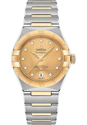 Omega Constellation Manhattan Co-Axial Master Chronometer Watch - 29 mm Steel And Yellow Gold Case - Champagne Diamond Dial - 131.20.29.20.58.001 - Luxury Time NYC