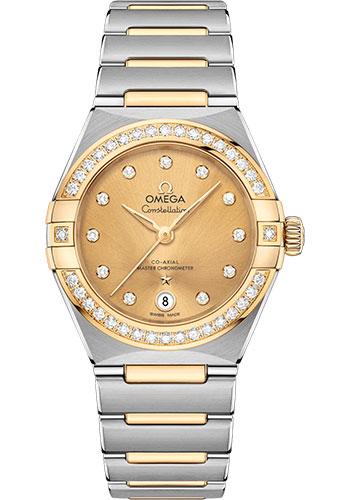 Omega Constellation Manhattan Co-Axial Master Chronometer Watch - 29 mm Steel And Yellow Gold Case - Diamond-Paved Bezel - Champagne Diamond Dial - 131.25.29.20.58.001 - Luxury Time NYC