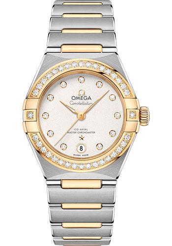 Omega Constellation Manhattan Co-Axial Master Chronometer Watch - 29 mm Steel And Yellow Gold Case - Diamond-Paved Bezel - Crystal White Slivery Diamond Dial - 131.25.29.20.52.002 - Luxury Time NYC