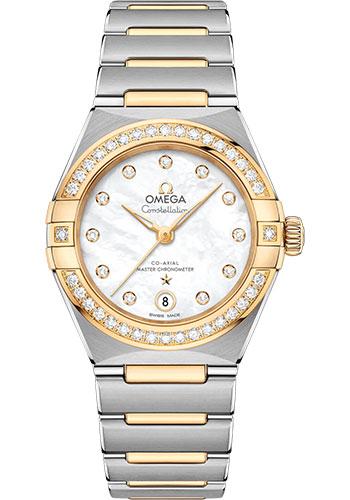 Omega Constellation Manhattan Co-Axial Master Chronometer Watch - 29 mm Steel And Yellow Gold Case - Diamond-Paved Bezel - Mother-Of-Pearl Diamond Dial - 131.25.29.20.55.002 - Luxury Time NYC