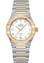 Load image into Gallery viewer, Omega Constellation Manhattan Co-Axial Master Chronometer Watch - 29 mm Steel And Yellow Gold Case - Diamond-Paved Bezel - Mother-Of-Pearl Diamond Dial - 131.25.29.20.55.002 - Luxury Time NYC
