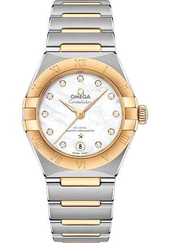 Omega Constellation Manhattan Co-Axial Master Chronometer Watch - 29 mm Steel And Yellow Gold Case - Mother-Of-Pearl Diamond Dial - 131.20.29.20.55.002 - Luxury Time NYC