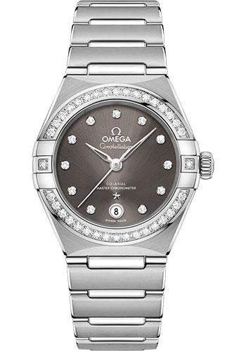 Omega Constellation Manhattan Co-Axial Master Chronometer Watch - 29 mm Steel Case - Diamond-Paved Bezel - Grey Diamond Dial - 131.15.29.20.56.001 - Luxury Time NYC