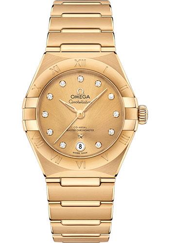 Omega Constellation Manhattan Co Axial Master Chronometer Watch 29 mm Yellow Gold Case Champagne Diamond Dial 131.50.29.20.58.001