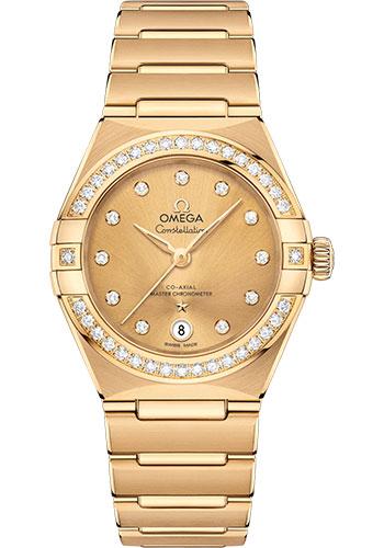 Omega Constellation Manhattan Co-Axial Master Chronometer Watch - 29 mm Yellow Gold Case - Diamond-Paved Bezel - Champagne Diamond Dial - 131.55.29.20.58.001 - Luxury Time NYC