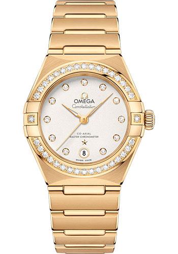 Omega Constellation Manhattan Co-Axial Master Chronometer Watch - 29 mm Yellow Gold Case - Diamond-Paved Bezel - Crystal White Silvery Diamond Dial - 131.55.29.20.52.002 - Luxury Time NYC