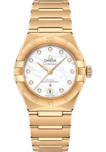 Omega Constellation Manhattan Co-Axial Master Chronometer Watch - 29 mm Yellow Gold Case - Mother-Of-Pearl Diamond Dial - 131.50.29.20.55.002 - Luxury Time NYC
