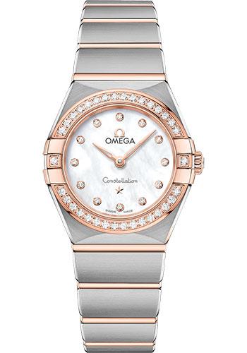 Omega Constellation Manhattan Quartz Watch - 25 mm Steel And Sedna Gold Case - Diamond-Paved Bezel - Mother-Of-Pearl Diamond Dial - 131.25.25.60.55.001 - Luxury Time NYC