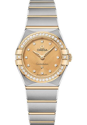 Omega Constellation Manhattan Quartz Watch - 25 mm Steel And Yellow Gold Case - Diamond-Paved Bezel - Champagne Diamond Dial - 131.25.25.60.58.001 - Luxury Time NYC