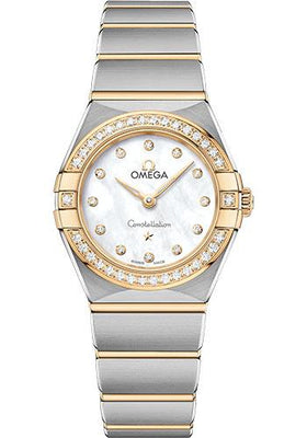 Omega Constellation Manhattan Quartz Watch - 25 mm Steel And Yellow Gold Case - Diamond-Paved Bezel - Mother-Of-Pearl Diamond Dial - 131.25.25.60.55.002 - Luxury Time NYC