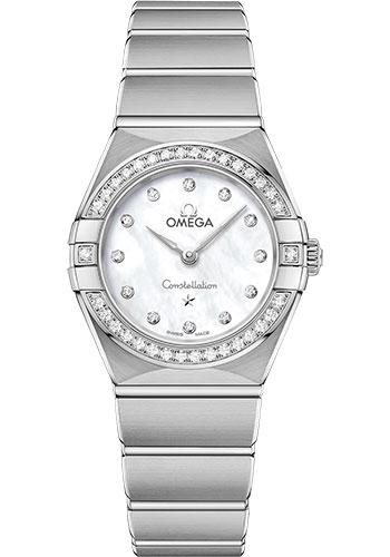Omega Constellation Manhattan Quartz Watch - 25 mm Steel Case - Diamond-Paved Bezel - Mother-Of-Pearl Diamond Dial - 131.15.25.60.55.001 - Luxury Time NYC