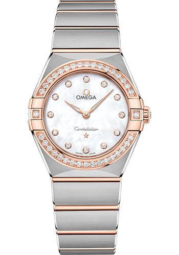 Omega Constellation Manhattan Quartz Watch - 28 mm Steel And Sedna Gold Case - Diamond-Paved Bezel - Mother-Of-Pearl Diamond Dial - 131.25.28.60.55.001 - Luxury Time NYC