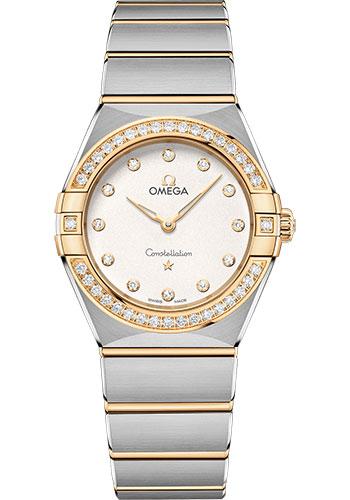 Omega Constellation Manhattan Quartz Watch 28 mm Steel And Yellow Gold Case Diamond Paved Bezel Crystal White Silvery Diamond Dial