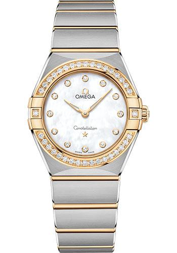 Omega Constellation Manhattan Quartz Watch - 28 mm Steel And Yellow Gold Case - Diamond-Paved Bezel - Mother-Of-Pearl Diamond Dial - 131.25.28.60.55.002 - Luxury Time NYC