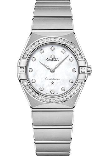 Omega Constellation Manhattan Quartz Watch - 28 mm Steel Case - Diamond-Paved Bezel - Mother-Of-Pearl Diamond Dial - 131.15.28.60.55.001 - Luxury Time NYC