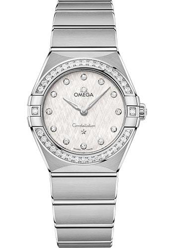 Omega Constellation Manhattan Quartz Watch - 28 mm Steel Case - Diamond-Paved Bezel - White Silvery Dial - 131.15.28.60.52.001 - Luxury Time NYC