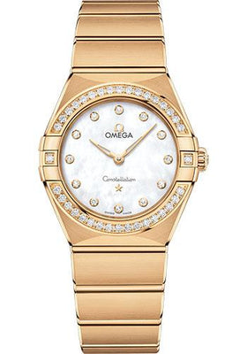 Omega Constellation Manhattan Quartz Watch - 28 mm Yellow Gold Case - Diamond-Paved Bezel - Mother-Of-Pearl Diamond Dial - 131.55.28.60.55.002 - Luxury Time NYC