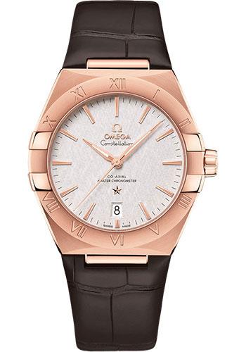 Omega Constellation OMEGA Co-Axial Master Chronometer - 39 mm Sedna Gold Case - Silvery Dial - Brown Leather Strap - 131.53.39.20.02.001 - Luxury Time NYC