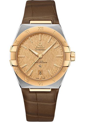 Omega Constellation OMEGA Co-Axial Master Chronometer - 39 mm Steel And Yellow Gold Case - Champagne Dial - Brown Leather Strap - 131.23.39.20.08.001 - Luxury Time NYC