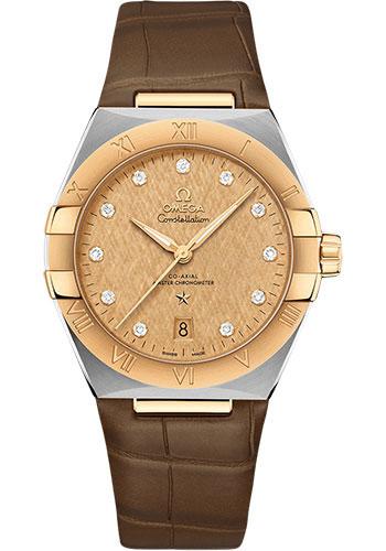 Omega Constellation OMEGA Co-Axial Master Chronometer - 39 mm Steel And Yellow Gold Case - Champagne Diamond Dial - Brown Leather Strap - 131.23.39.20.58.001 - Luxury Time NYC