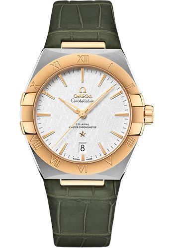 Omega Constellation OMEGA Co-Axial Master Chronometer - 39 mm Steel And Yellow Gold Case - White Silvery Dial - Olive Leather Strap - 131.23.39.20.02.002 - Luxury Time NYC