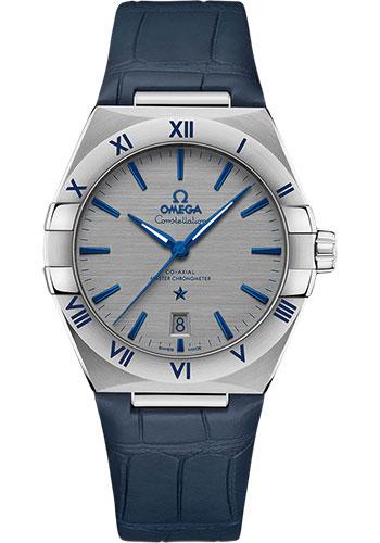 Omega Constellation OMEGA Co-Axial Master Chronometer - 39 mm Steel Case - Tally- Ruthenium-Grey Dial - Blue Leather Strap - 131.13.39.20.06.002 - Luxury Time NYC