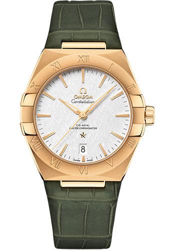 Omega Constellation OMEGA Co-Axial Master Chronometer - 39 mm Yellow Gold Case - White Silvery Dial - Olive Leather Strap - 131.53.39.20.02.002 - Luxury Time NYC