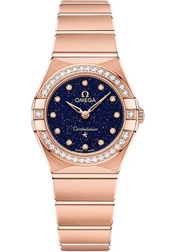 Omega Constellation Quartz - 25 mm Sedna Gold Case - Diamond Bezel - Blue Glass Diamond Dial - 131.55.25.60.53.002 - Luxury Time NYC