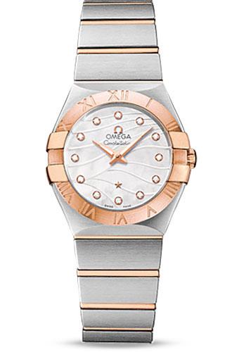 Omega Constellation Quartz 27 mm Watch - 27.0 mm Steel And Red Gold Case - 18K Red Gold Bezel - Mother-Of-Pearl Diamond Dial - Steel Bracelet - 123.20.27.60.55.006 - Luxury Time NYC