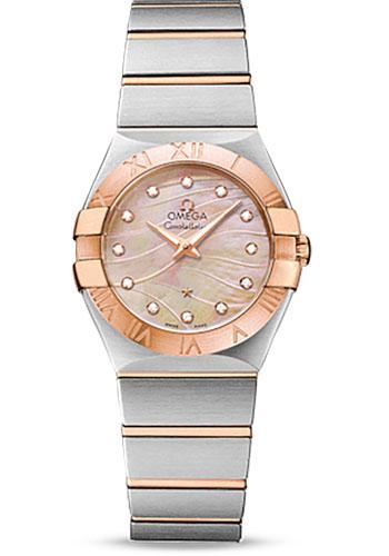 Omega Constellation Quartz 27 mm Watch - 27.0 mm Steel And Red Gold Case - 18K Red Gold Bezel - Red Gold Mother-Of-Pearl Diamond Dial - Steel Bracelet - 123.20.27.60.57.002 - Luxury Time NYC