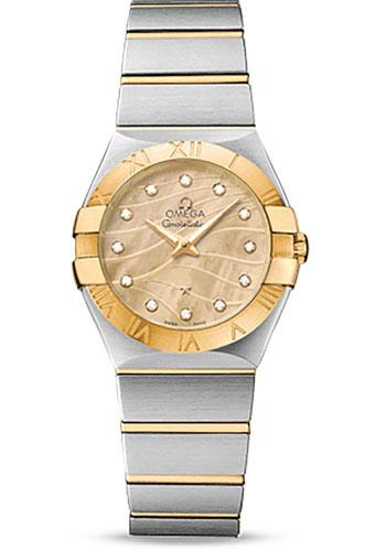 Omega Constellation Quartz 27 mm Watch - 27.0 mm Steel And Yellow Gold Case - 18K Yellow Gold Bezel - Champagne Mother-Of-Pearl Diamond Dial - Steel Bracelet - 123.20.27.60.57.001 - Luxury Time NYC