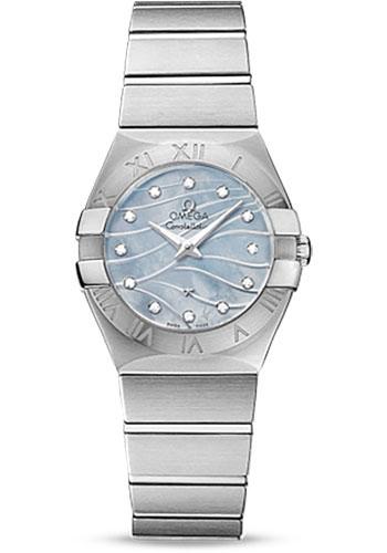 Omega Constellation Quartz 27 mm Watch - 27.0 mm Steel Case - Blue Mother-Of-Pearl Diamond Dial - 123.10.27.60.57.001 - Luxury Time NYC