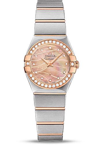 Omega Constellation Quartz Watch - 24 mm Red Gold Case - Diamond-Set Red Gold Bezel - Red Gold Mother-Of-Pearl Diamond Dial - Steel Bracelet - 123.25.24.60.57.002 - Luxury Time NYC