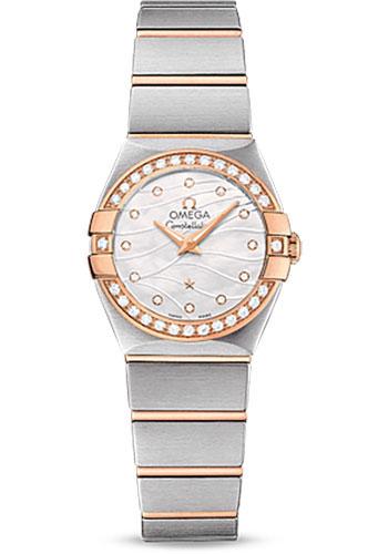 Omega Constellation Quartz Watch - 24 mm Steel And Red Gold Case - Diamond-Set Red Gold Bezel - Mother-Of-Pearl Diamond Dial - Steel Bracelet - 123.25.24.60.55.012 - Luxury Time NYC