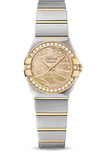 Omega Constellation Quartz Watch - 24 mm Steel And Yellow Gold Case - Diamond-Set Yellow Gold Bezel - Champagne Mother-Of-Pearl Diamond Dial - Steel Bracelet - 123.25.24.60.57.001 - Luxury Time NYC