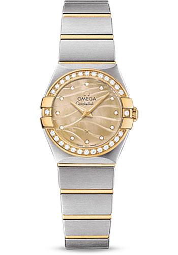 Omega Constellation Quartz Watch - 24 mm Steel And Yellow Gold Case - Diamond-Set Yellow Gold Bezel - Champagne Mother-Of-Pearl Diamond Dial - Steel Bracelet - 123.25.24.60.57.001 - Luxury Time NYC
