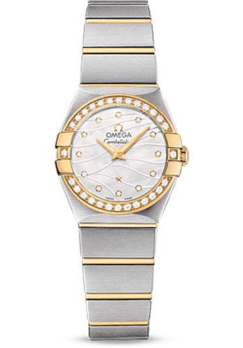 Omega Constellation Quartz Watch - 24 mm Steel And Yellow Gold Case - Diamond-Set Yellow Gold Bezel - Mother-Of-Pearl Diamond Dial - Steel Bracelet - 123.25.24.60.55.011 - Luxury Time NYC