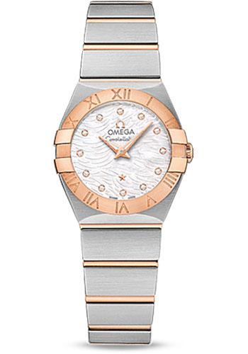 Omega Constellation Quartz Watch - 24 mm Steel Case - 18K Red Gold Bezel - Mother-Of-Pearl Diamond Dial - 123.20.24.60.55.007 - Luxury Time NYC