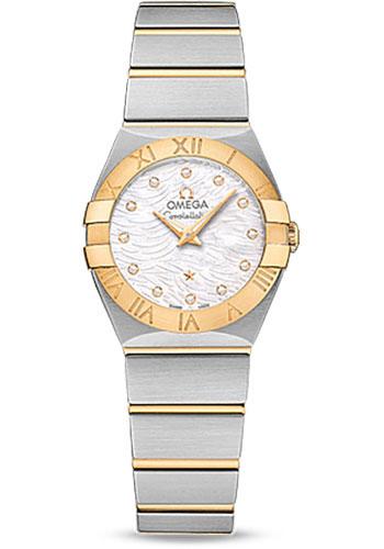 Omega Constellation Quartz Watch - 24 mm Steel Case - 18K Yellow Gold Bezel - Mother-Of-Pearl Diamond Dial - 123.20.24.60.55.008 - Luxury Time NYC