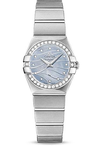 Omega Constellation Quartz Watch - 24 mm Steel Case - Diamond-Set Steel Bezel - Blue Mother-Of-Pearl Diamond Dial - 123.15.24.60.57.001 - Luxury Time NYC