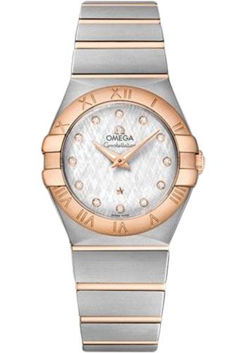 Omega Constellation Quartz Watch - 27 mm Steel And Red Gold Case - White -Silvery Diamond Dial - 123.20.27.60.52.002 - Luxury Time NYC