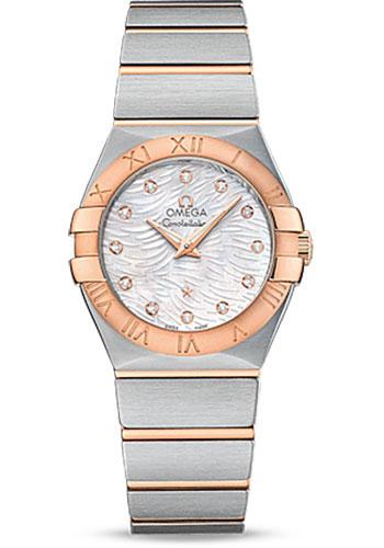 Omega Constellation Quartz Watch - 27 mm Steel Case - 18K Red Gold Bezel - Mother-Of-Pearl Diamond Dial - 123.20.27.60.55.007 - Luxury Time NYC